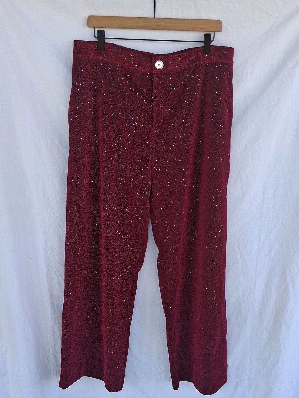 BURU Wideleg Sparkle Pants In Wine Red XL Burgundy